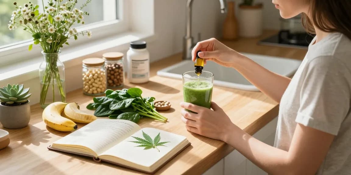 Best deals on hempworx highlighted in a vibrant kitchen wellness scene with CBD oil and fresh ingredients promoting a healthy lifestyle.