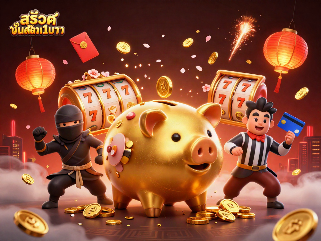 Experience using สล็อตฝากขั้นต่ำ1บาท in a vibrant gaming scene with dynamic characters and festive elements.