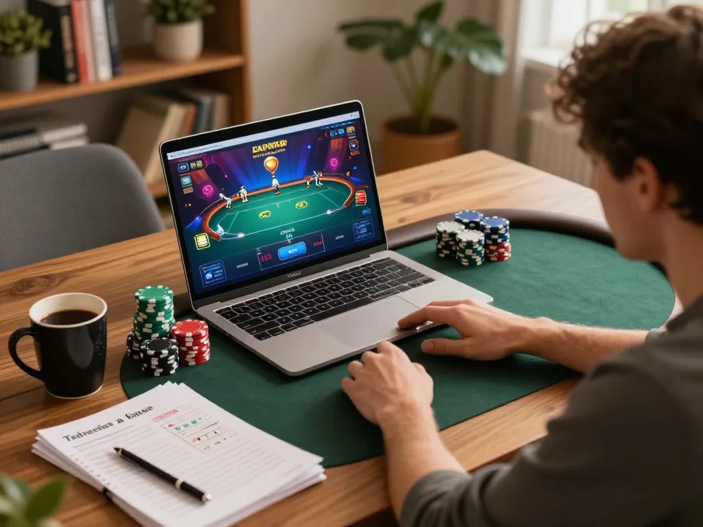 Fly88 players engaging in a strategic online poker game with a focused atmosphere.