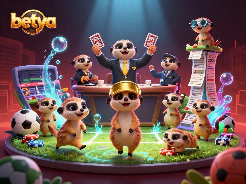 Betya meerkats engage in sports betting excitement with dynamic scenes and vibrant details.