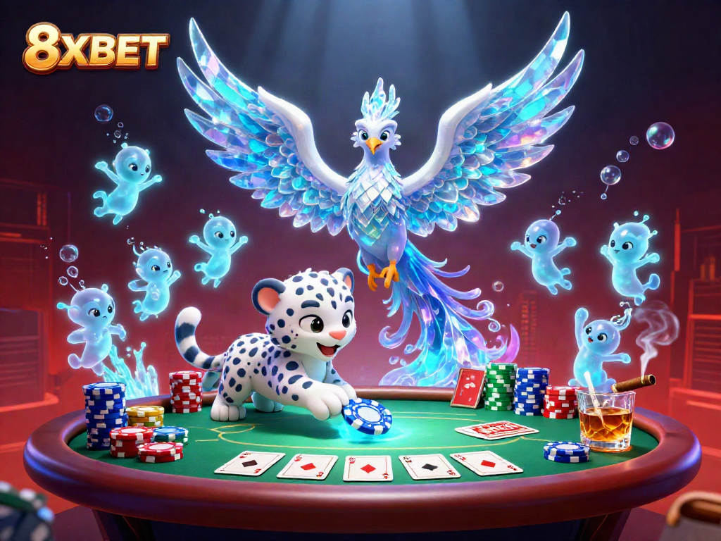 Experience the thrill of 8XBET with vibrant gaming elements in a dynamic casino scene.