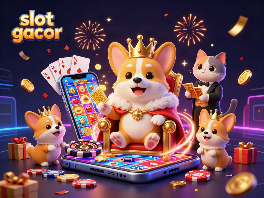 Experience thrilling fun with slot gacor symbols from a royal corgi casino scene.