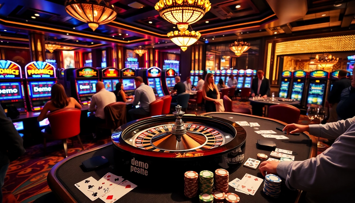 Exciting gameplay of demo slot pragmatic surrounded by poker chips and lavish casino decor.