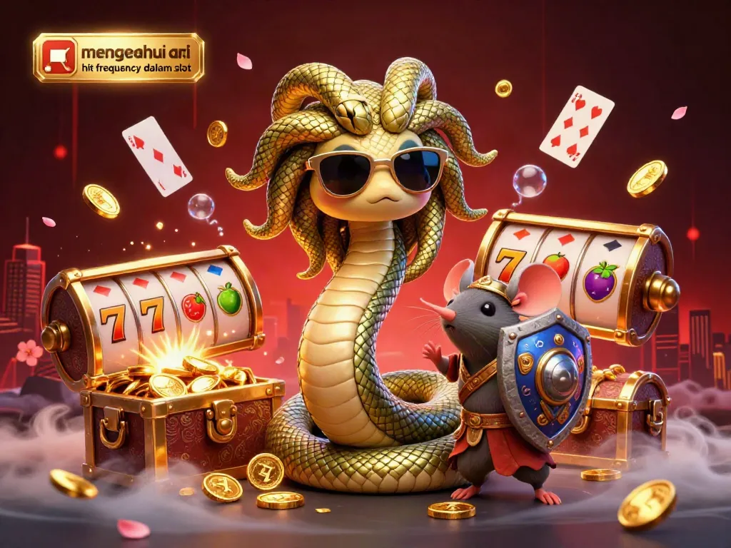 Menggali arti hit frequency dalam slot dengan ilustrasi 3D menampilkan slot yang berkilau dan simbol keberuntungan.