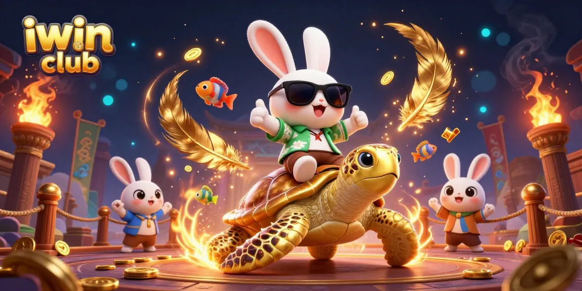 Engage with the iwin club experience as the lucky rabbit wins on a golden sea turtle amid vibrant underwater action.