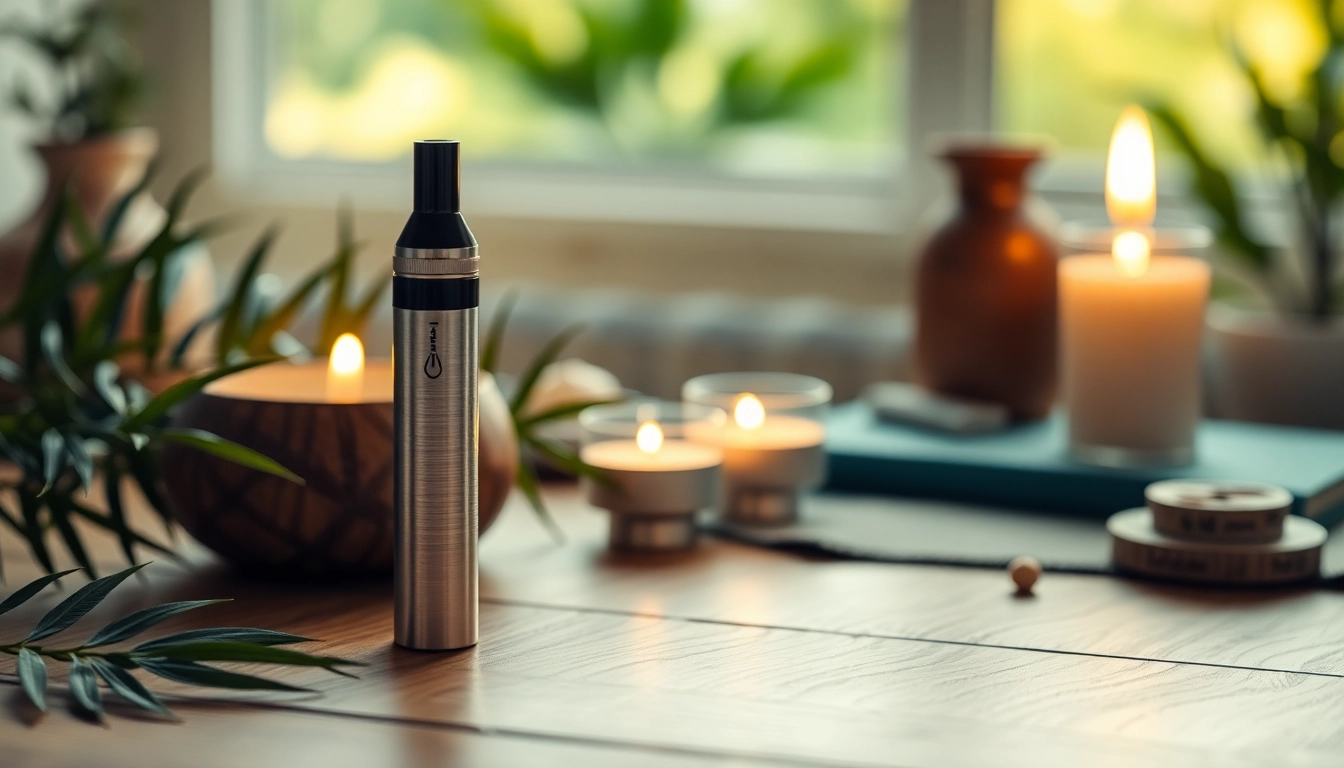 Showcasing a high-quality disposable THC vape UK, emphasizing its sleek design and calming atmosphere.
