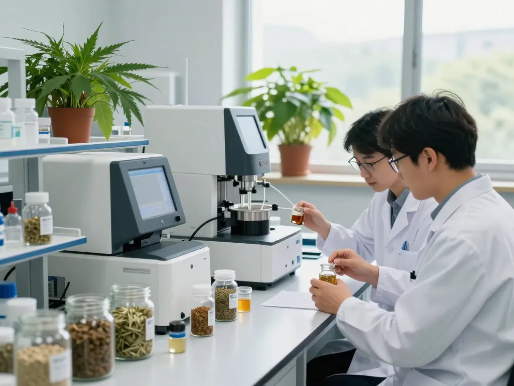 EU cannabinoid manufacturer team working in a high-tech lab environment.