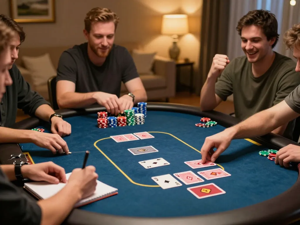 Kubet players engaged in a thrilling online poker game, highlighting strategic plays and colorful chips.