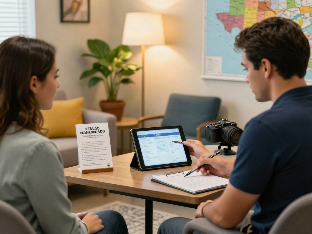 Consultation for Texas MMJ card in a welcoming office setting with medical professional and patient.