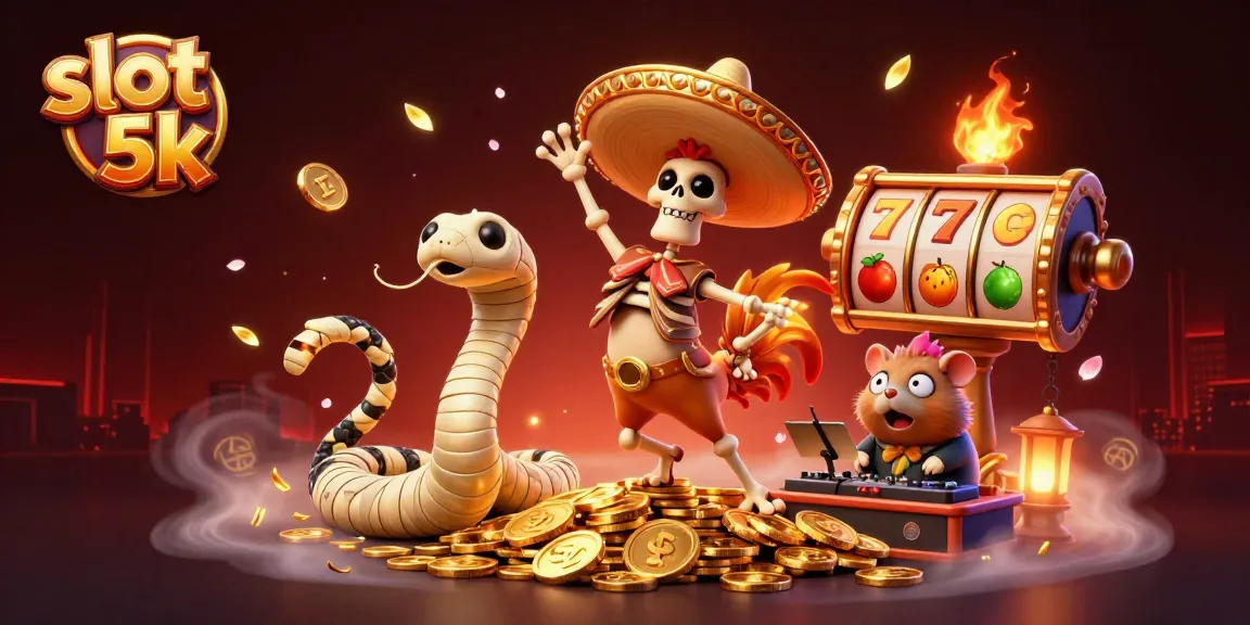Experience thrilling slot 5k wins with vibrant characters celebrating on golden coins in a dynamic casino scene.