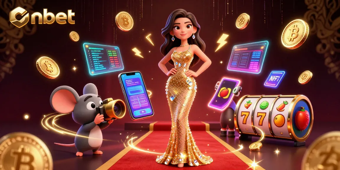 Engage in thrilling gaming with Onbet featuring vibrant slot reels and crypto elements.