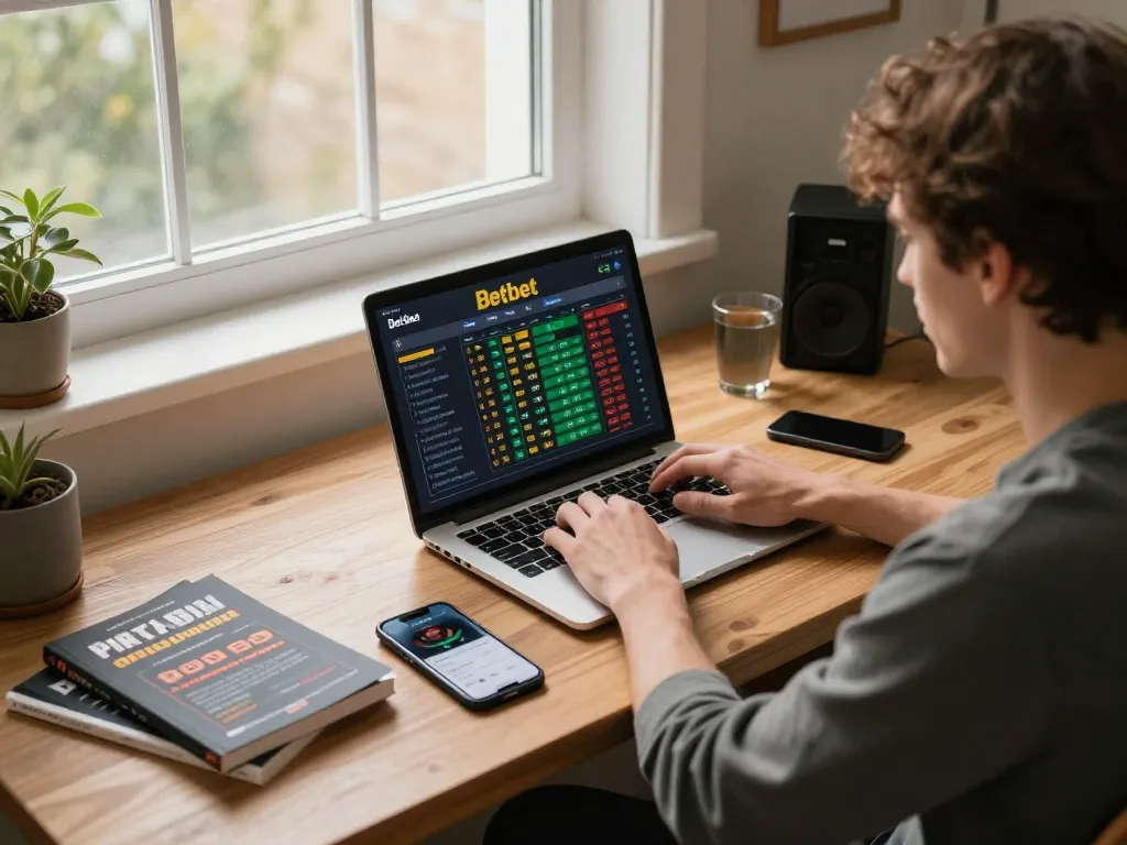 Engaging with betbet for online sports betting in a stylish home workspace