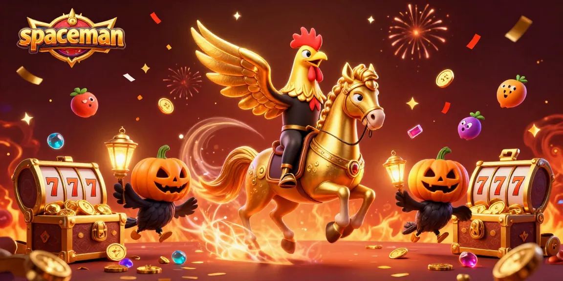 Play the spaceman slot game surrounded by vibrant characters and casino symbols in a spectacular 3D scene.