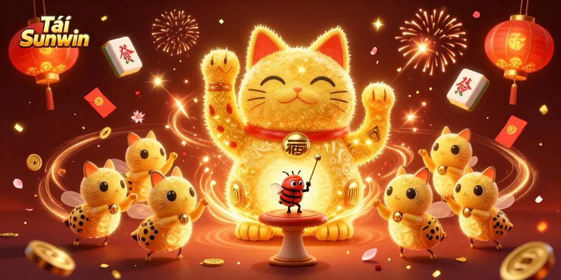 Experience the excitement of casino gaming with Tải Sunwin's vibrant lucky cat and festive elements.