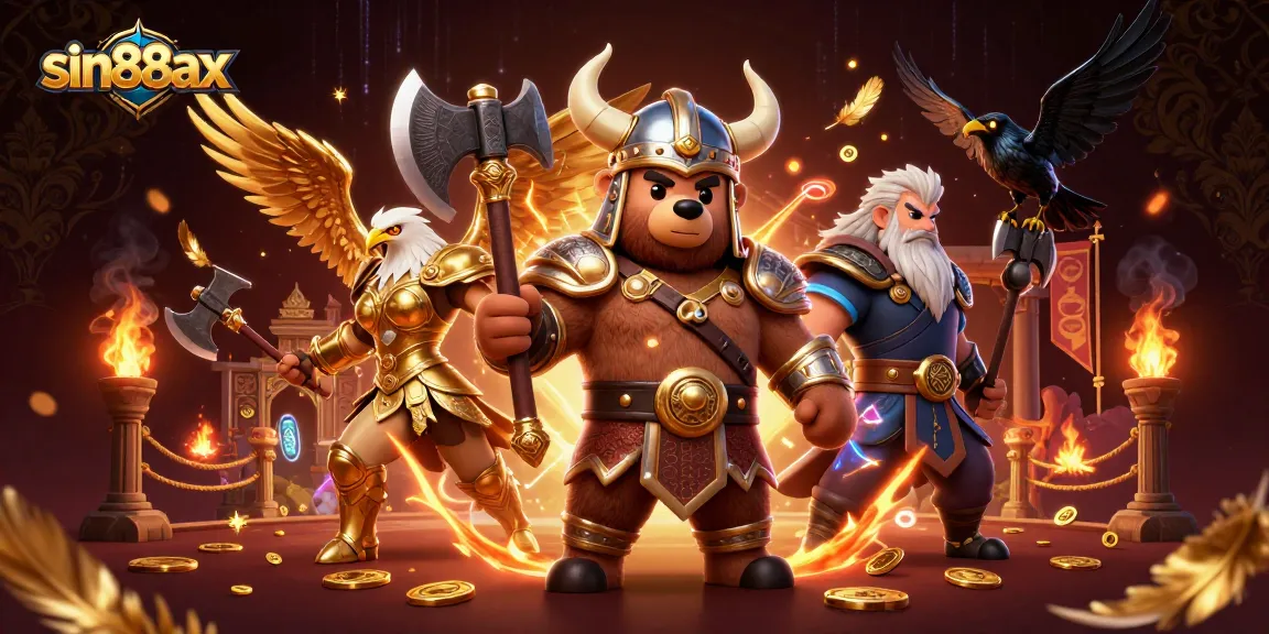 Engage with thrilling gameplay at sin88ax alongside animated Viking and Valkyrie characters.