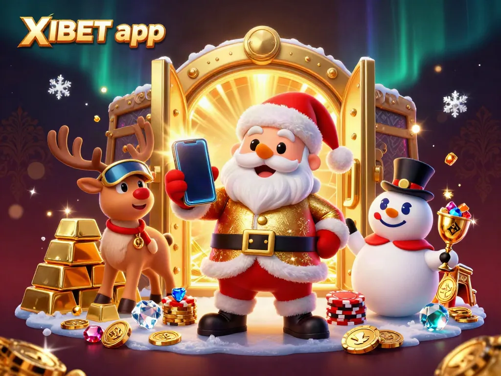 Experience the thrill of the XIBET app with Santa and friends celebrating jackpots and treasures!