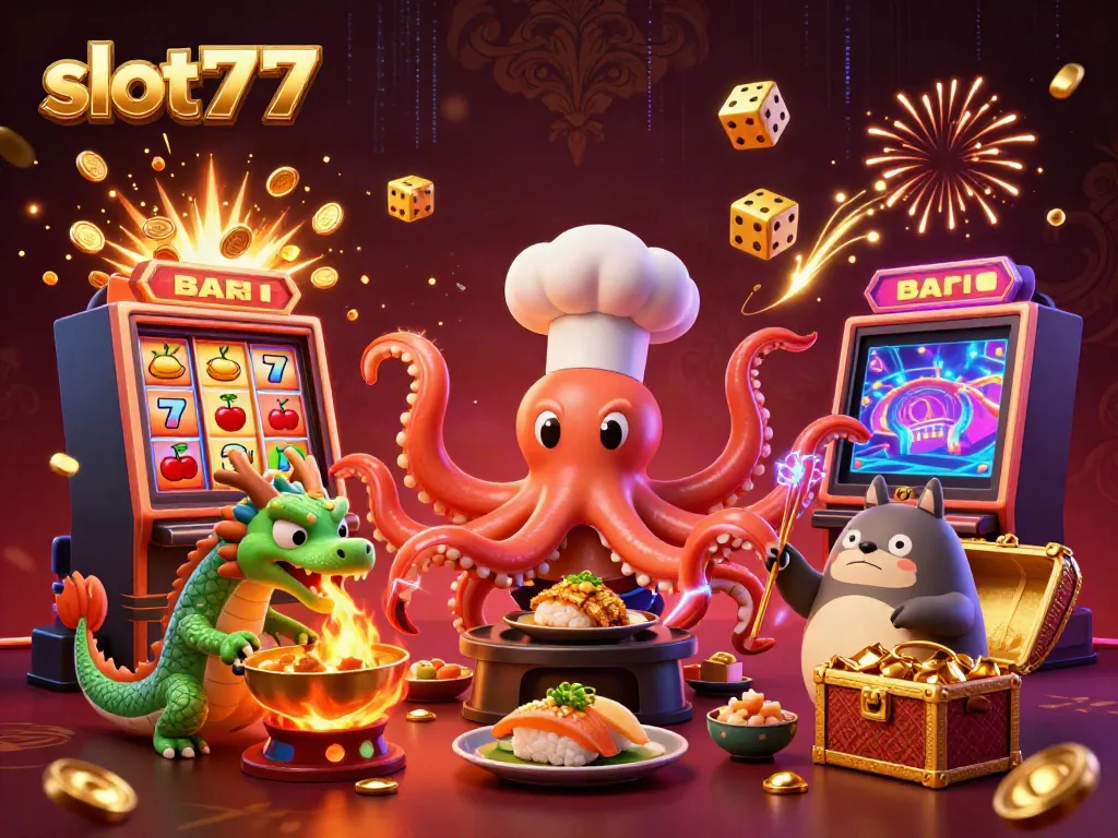 Menangkan jackpot dengan slot777 di ilustrasi kasino yang meriah dan penuh warna.