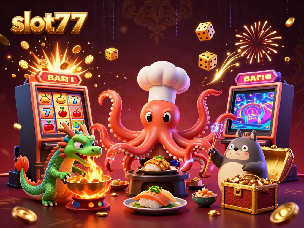 Menangkan jackpot dengan slot777 di ilustrasi kasino yang meriah dan penuh warna.