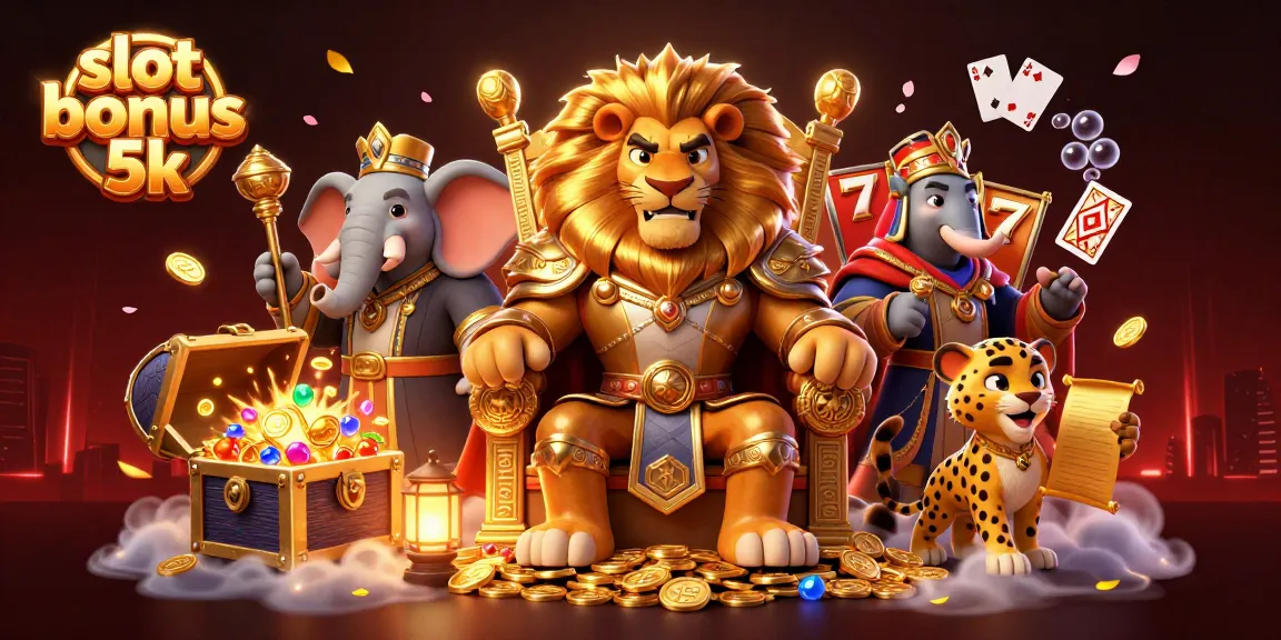 Experience thrilling play with slot bonus 5k amidst vibrant casino-themed characters and elements.