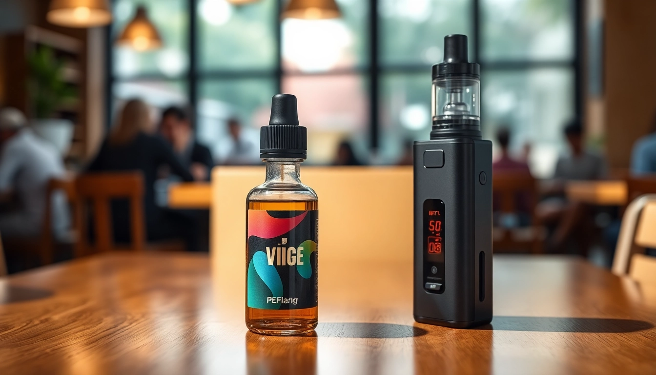 Experience Vape & E-Liquids with a stylish vape setup and colorful e-liquid bottles.