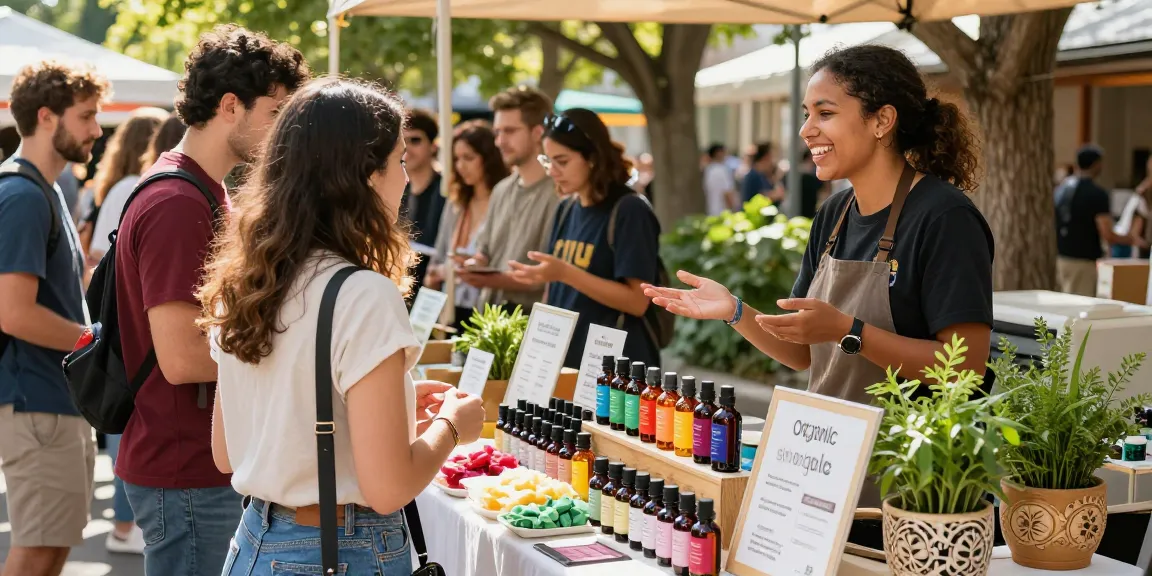 Shop organic CBD products online in Canada at a vibrant market showcasing various CBD oils and edibles.