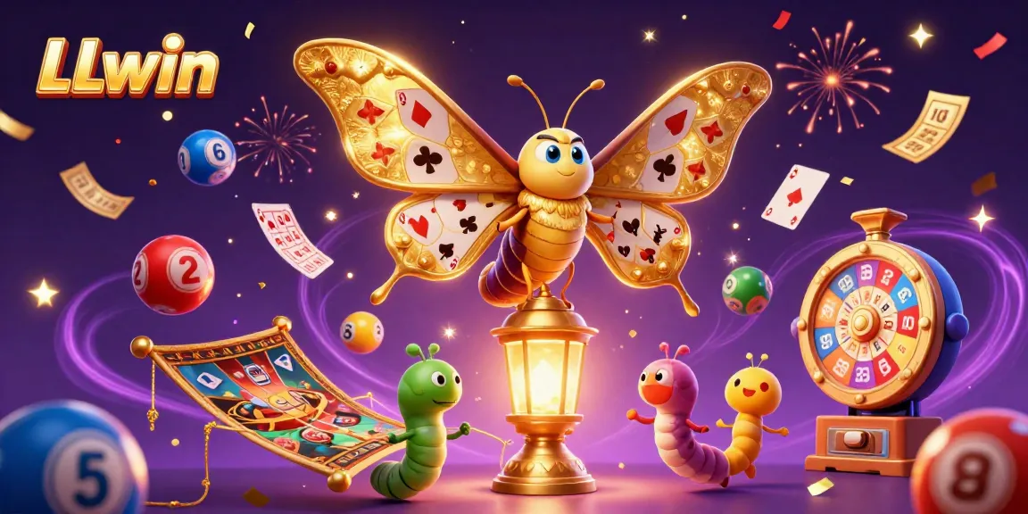 Engage with LLwin's vibrant 3D casino scene filled with dynamic lottery elements and golden motifs.