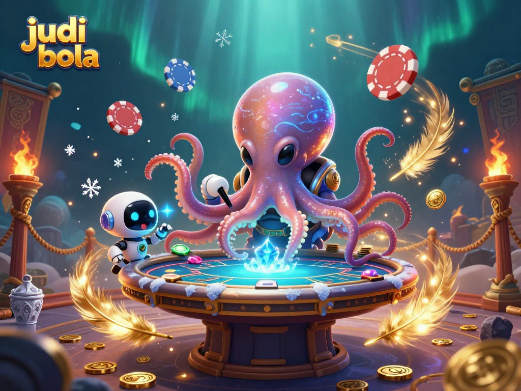 Experience judi bola excitement at the holographic poker table with vibrant gameplay elements.
