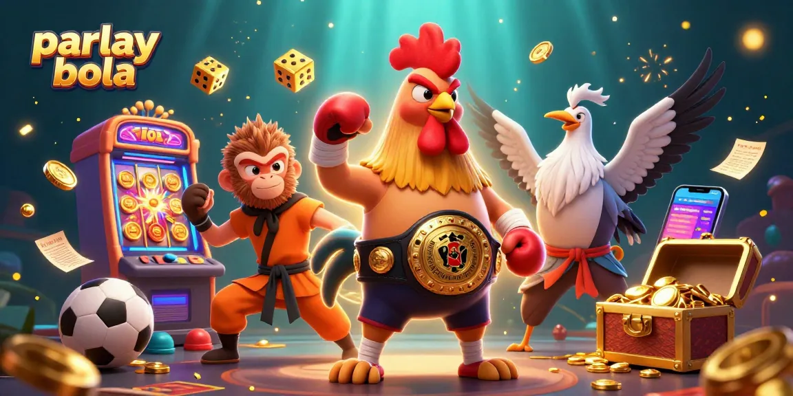 Engage in parlay bola betting with a dynamic 3D illustration showcasing casino excitement and sports elements.