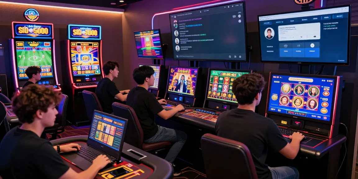 Exciting online gaming atmosphere with players celebrating wins on slot depo 5000 platform.
