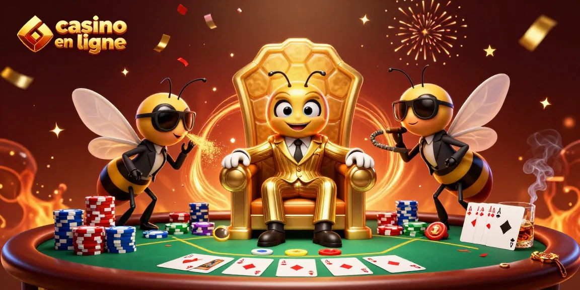 Casino en ligne : illustration dynamique illustrant un boss de la mafia bourdonnante et ses gardes sur un décor de poker.