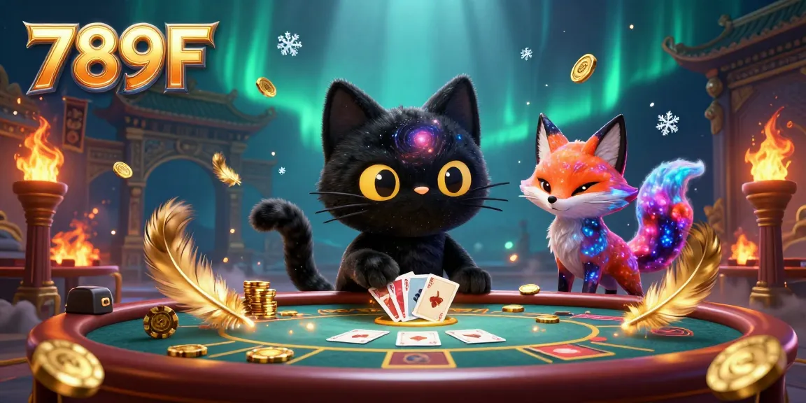 Experience thrilling games at 789F as the cosmic cat draws in golden chips across a vibrant casino.