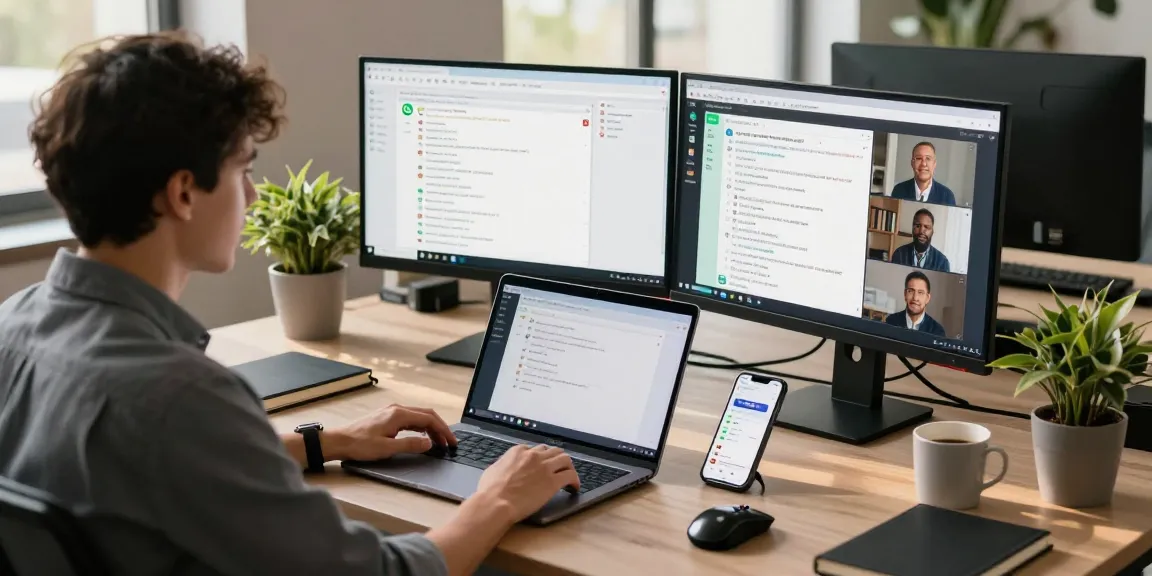 Using WhatsApp電腦版 in a stylish modern office workspace