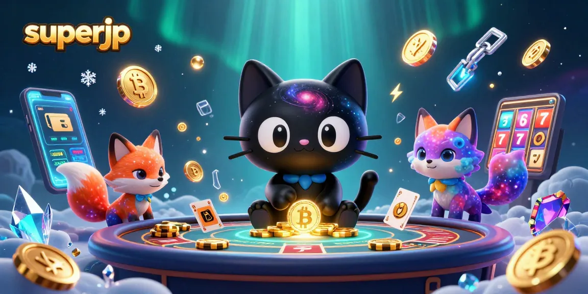 Engage with superjp's vibrant cosmic casino scene featuring animated characters and dynamic game elements.