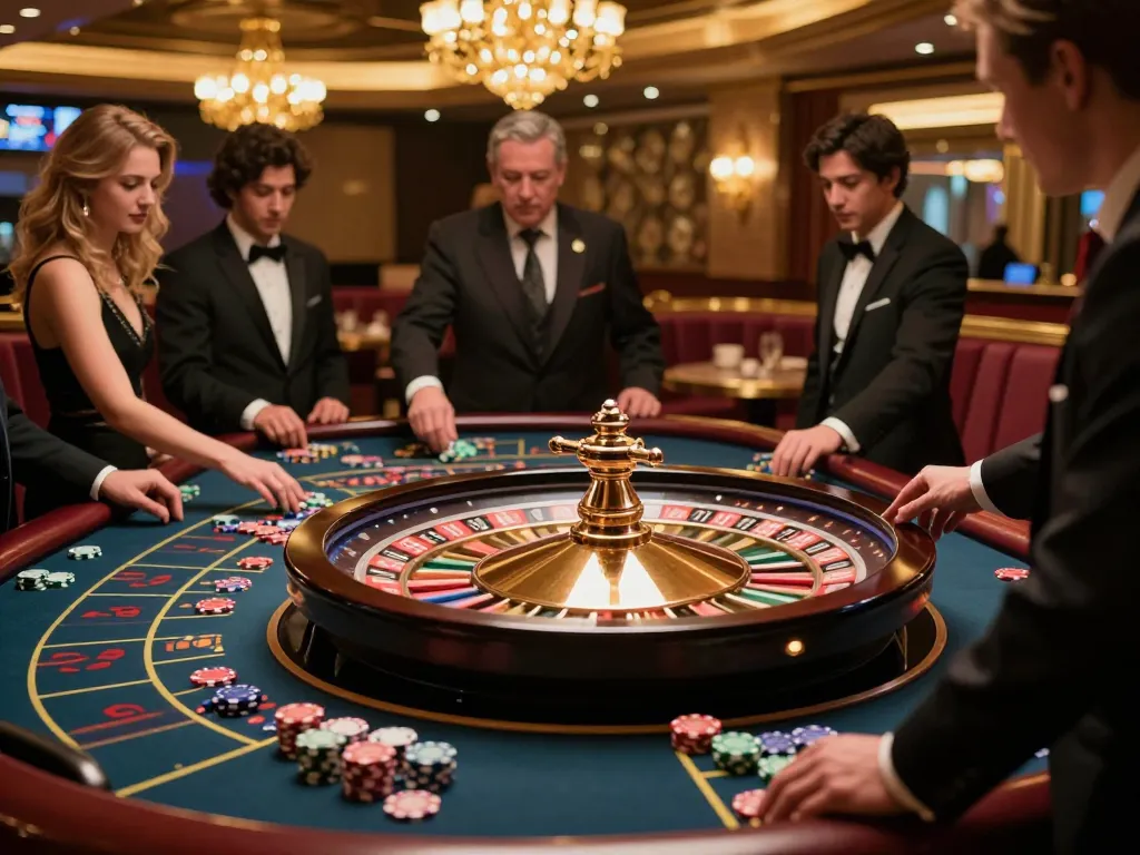 Players engaging at the roulette table in HB88 casino, showcasing excitement and strategic betting