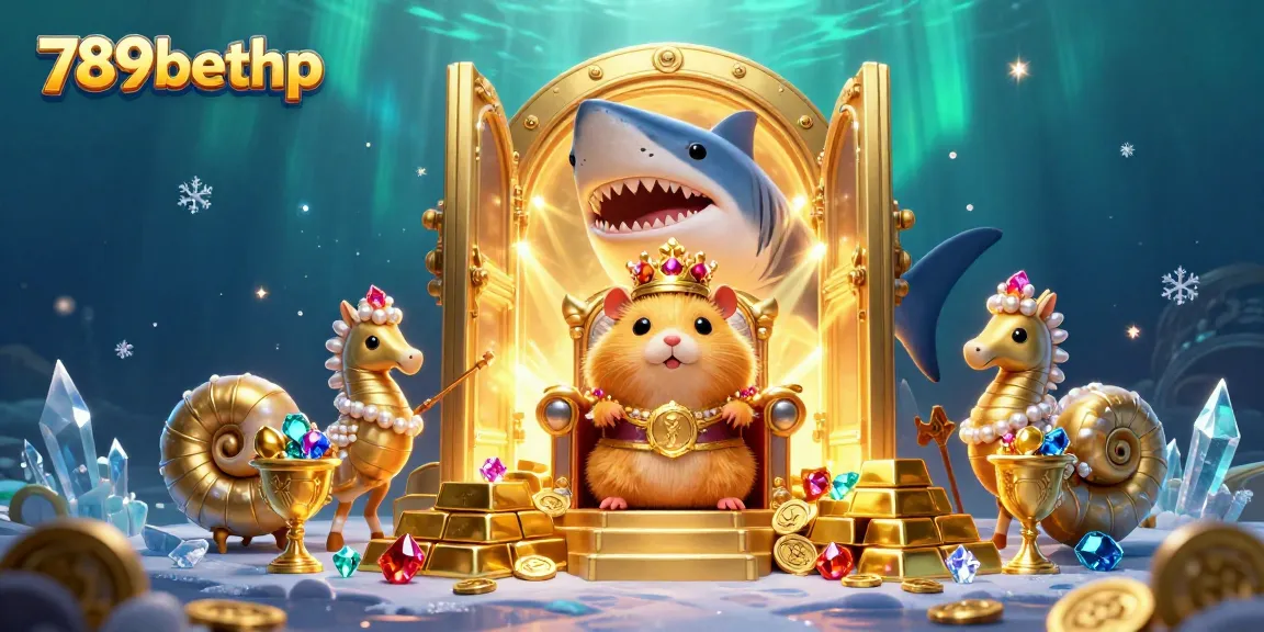 Engage with vibrant 789bethp illustration showcasing a golden hamster king amidst treasure in a casino environment.