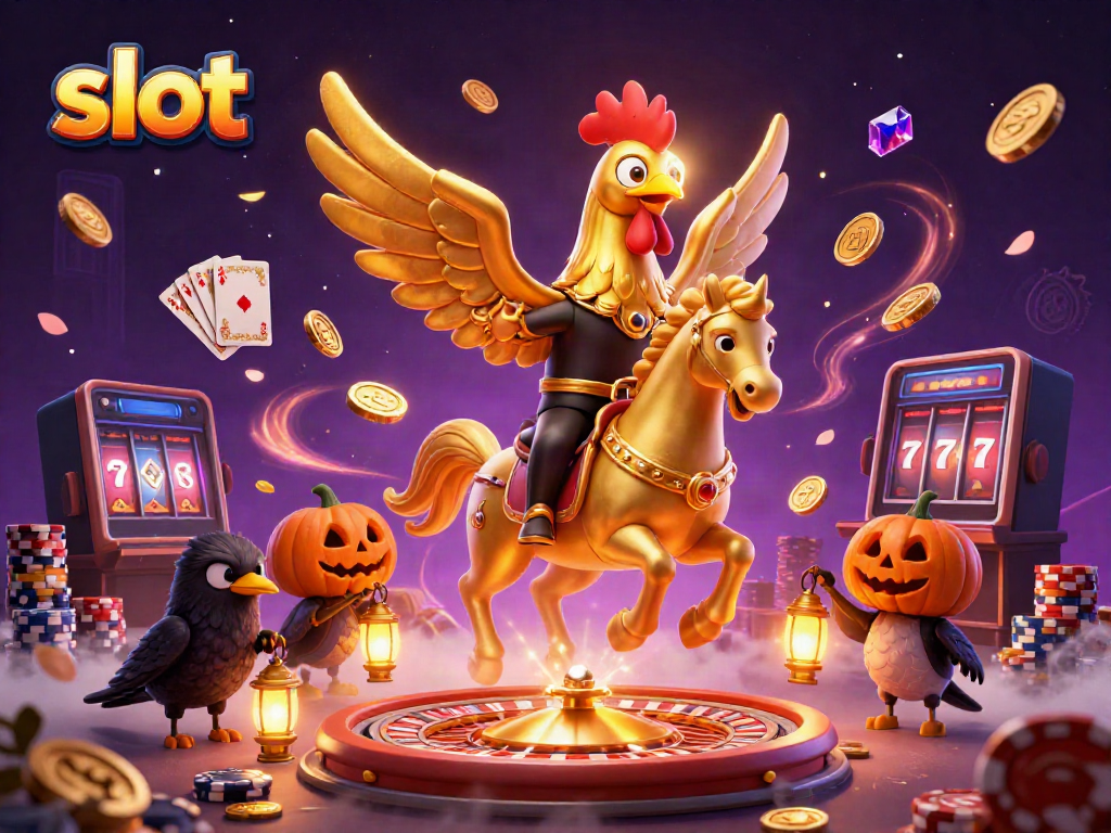 Slot gacor dengan karakter unggas emas dalam kasino malam yang penuh harta.