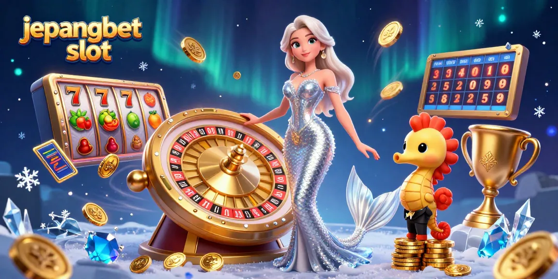 Experience excitement with Jepangbet slot's vibrant scene featuring slots, a mermaid, and dynamic gaming elements.