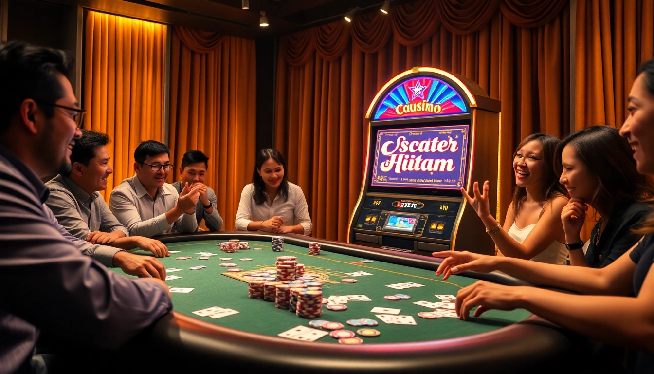 Players engaging in a thrilling game as the scatter hitam symbol lights up on the slot machine.