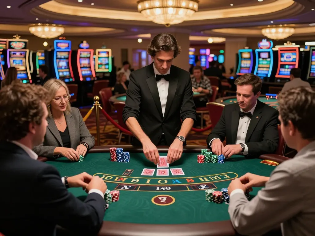 Experience the excitement of bj886 blackjack gameplay at a luxury casino table filled with players and vibrant atmosphere