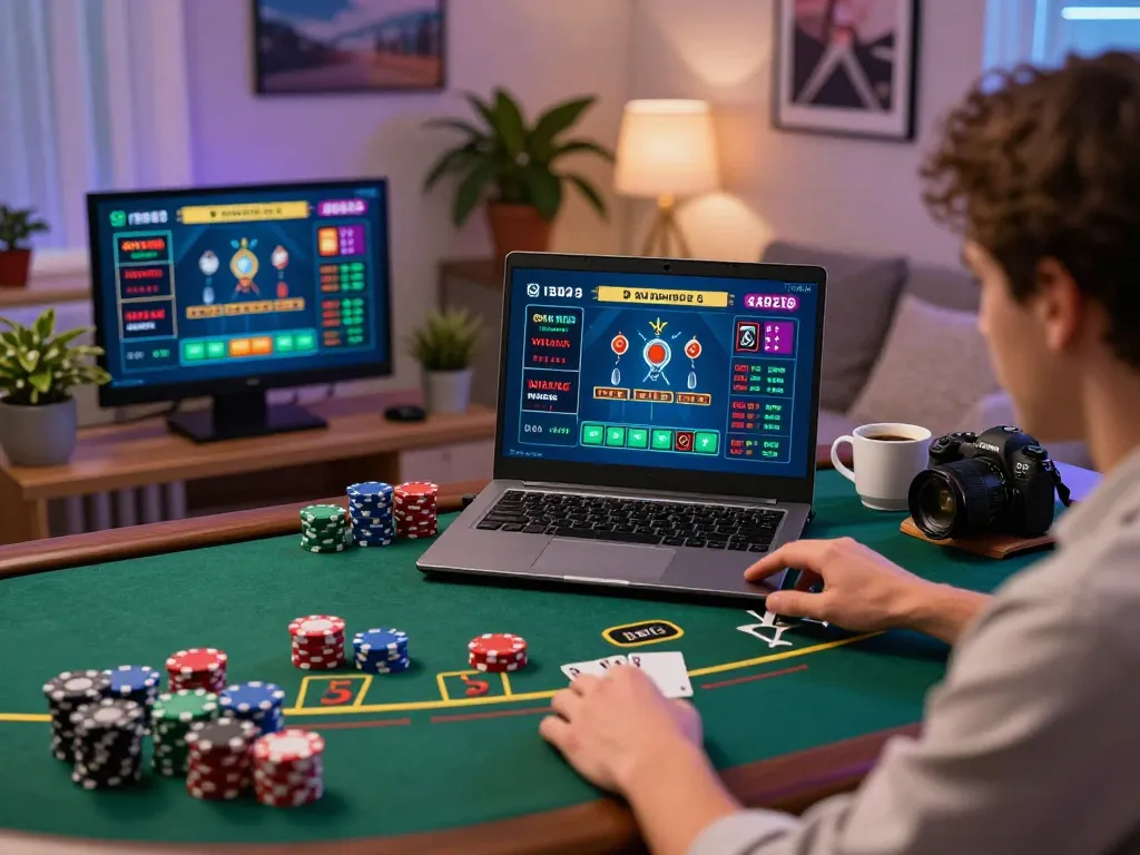 Player engaged in online blackjack at https://s8inc.com/, mastering strategies in a cozy home environment.