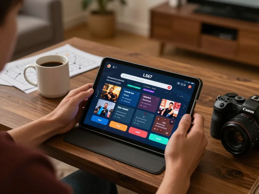 L567 player enjoying an online gaming session on a tablet with strategy notes nearby