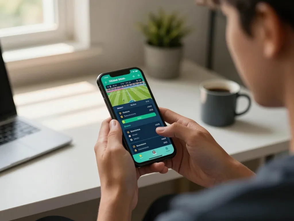 Engaging in nk88 bet on mobile app while relaxing at home, showcasing live sports betting.