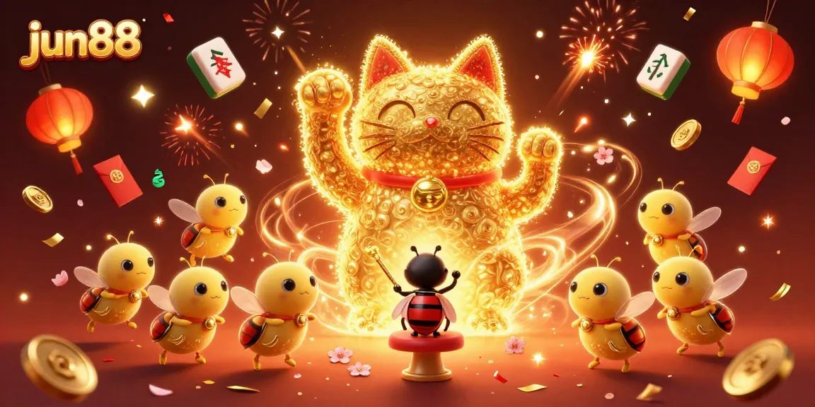 Engage with jun88's vibrant casino experience through an enchanting illustration featuring golden fireflies and lucky symbols.