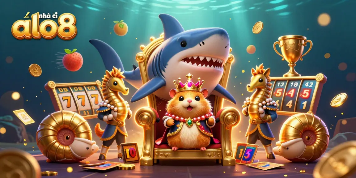 Experience the thrill of the nhà cái alo8 with an exciting slot game scene featuring dynamic golden hamster royalty.