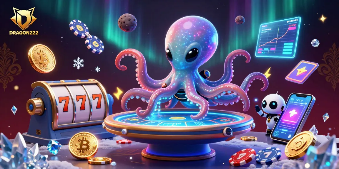 Experience the thrilling slots and unique features of DRAGON222 in this captivating cosmic casino scene.