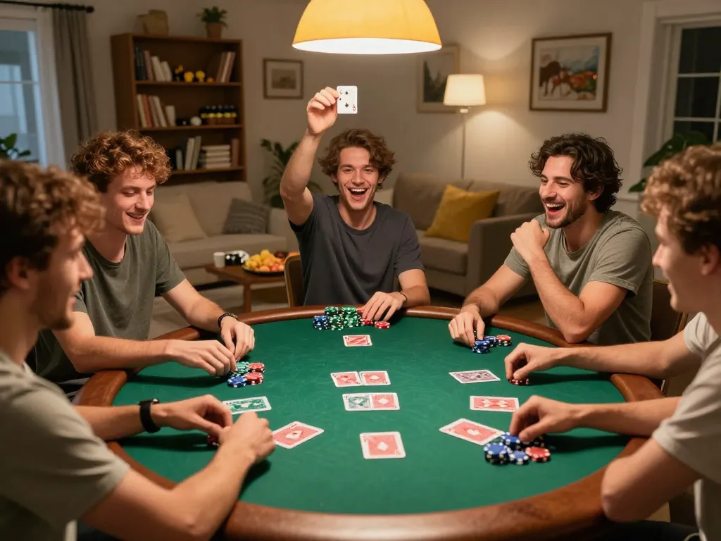 Friends playing poker at home with engaging gameplay at 789club for an interactive experience.