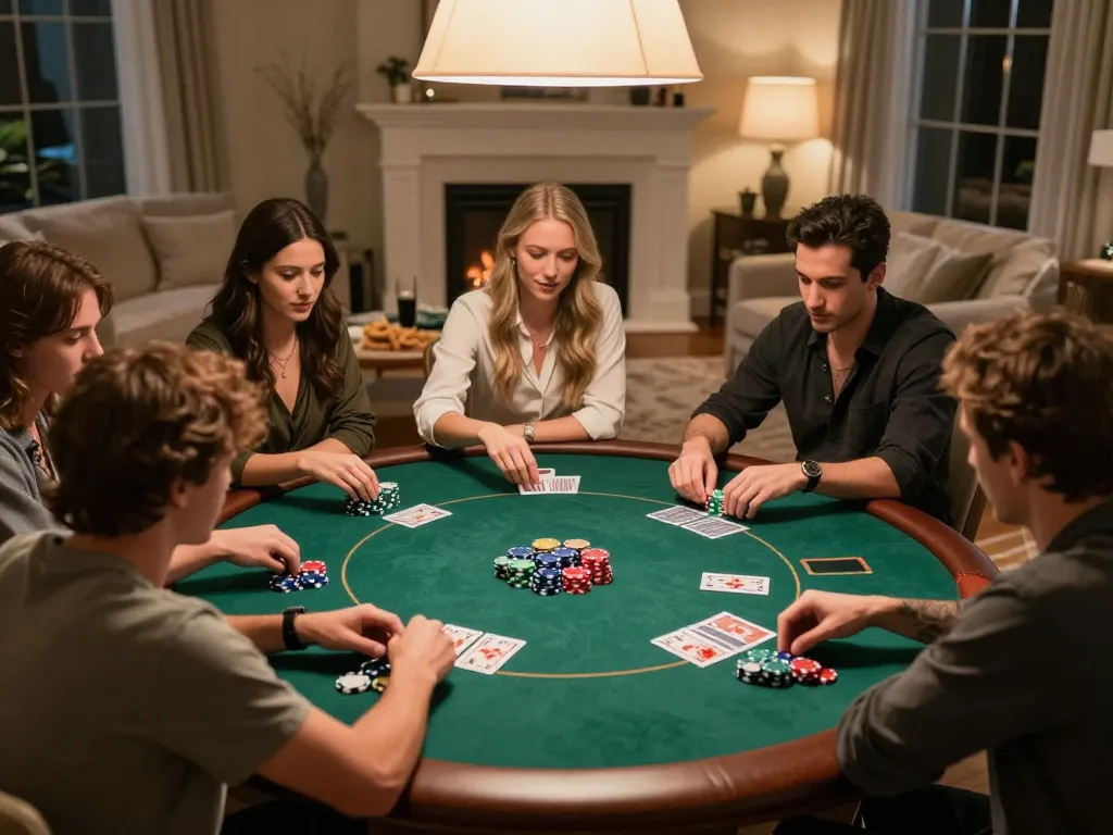 Exciting poker night with friends at home showcasing the social atmosphere of 888NEW gaming.