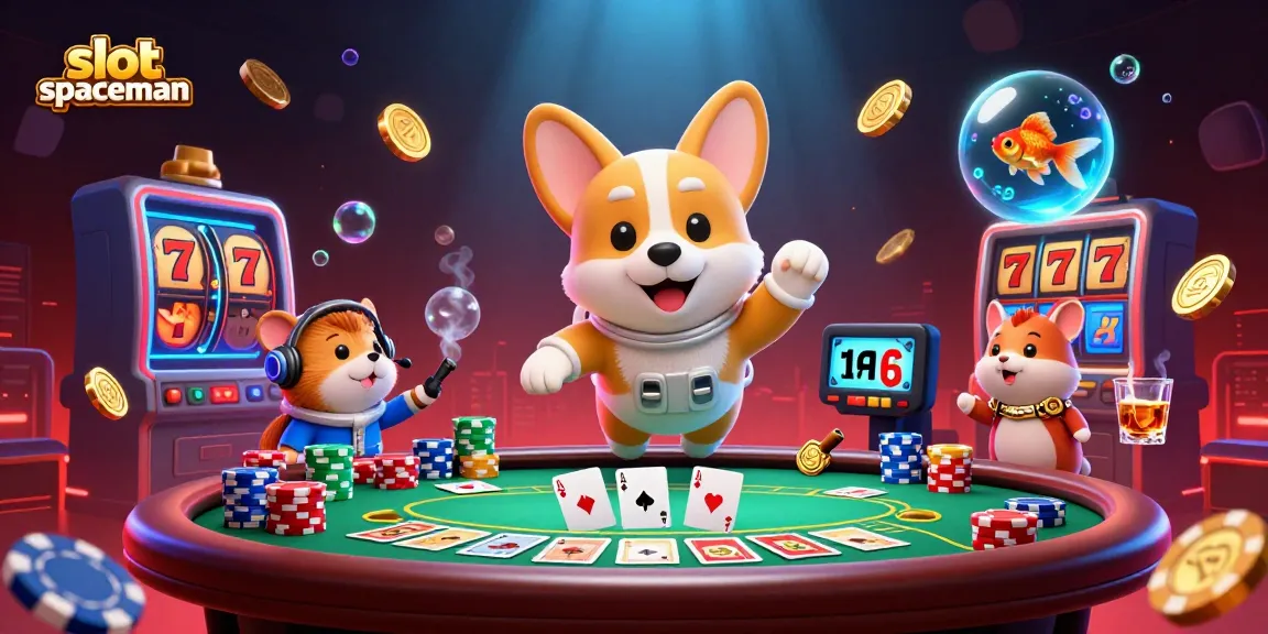 Engage with slot spaceman in a vibrant casino scene filled with poker chips and gold coins.