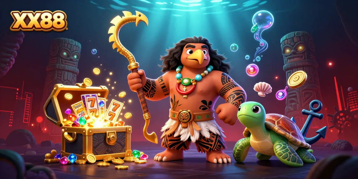 Engage with exciting XX88 slots as Polynesian demigod and turtle explore treasure-filled depths.