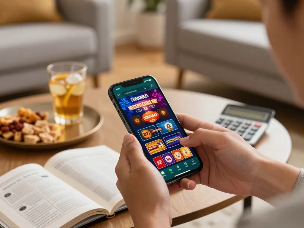 Experience the excitement of rr88 while gambling on a smartphone in a cozy home setting